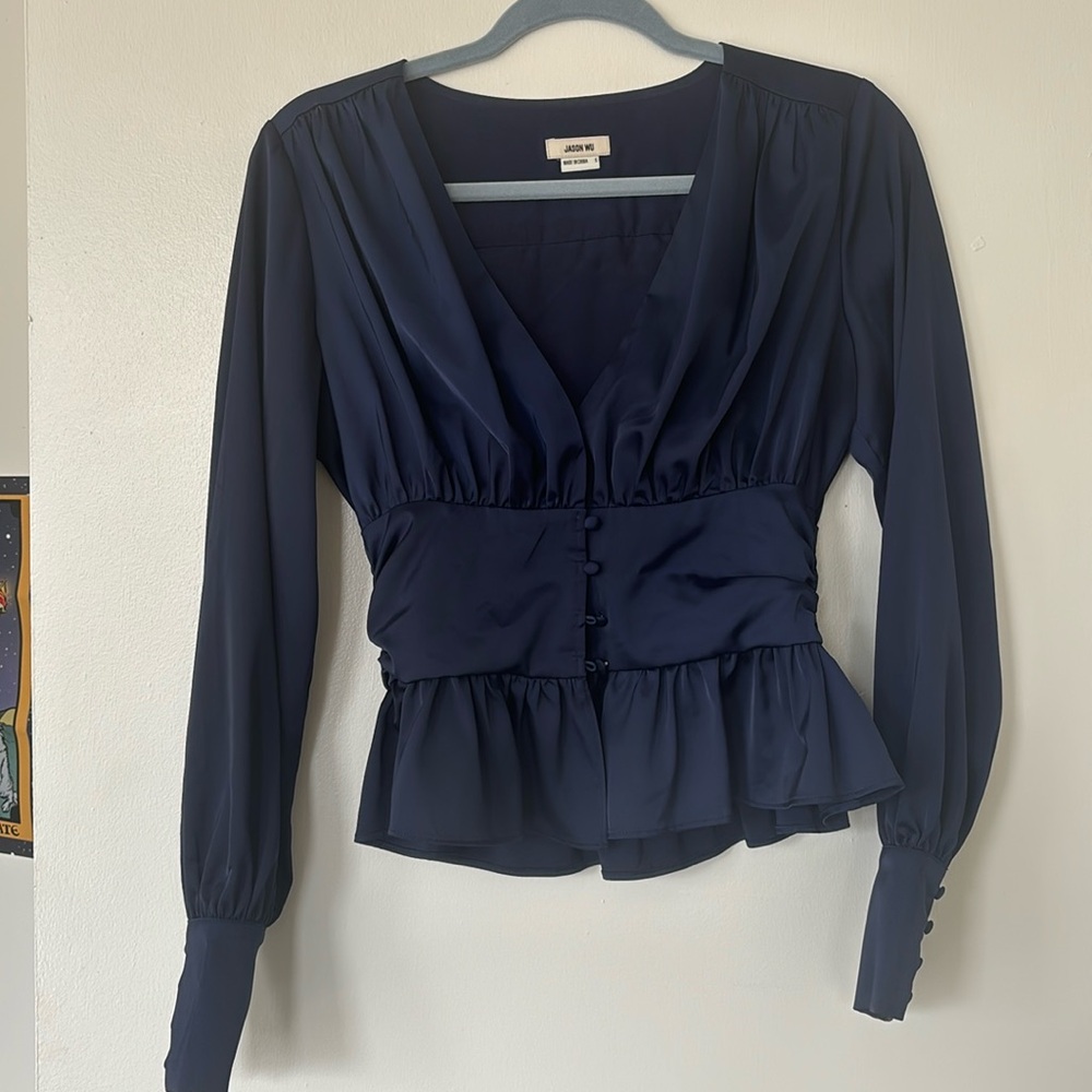 Jason Wu navy blue silk blouse